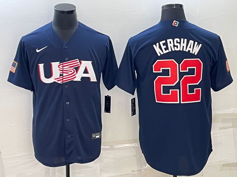 Men 2023 World Cub USA #22 Kershaw Blue Nike MLB Jersey6